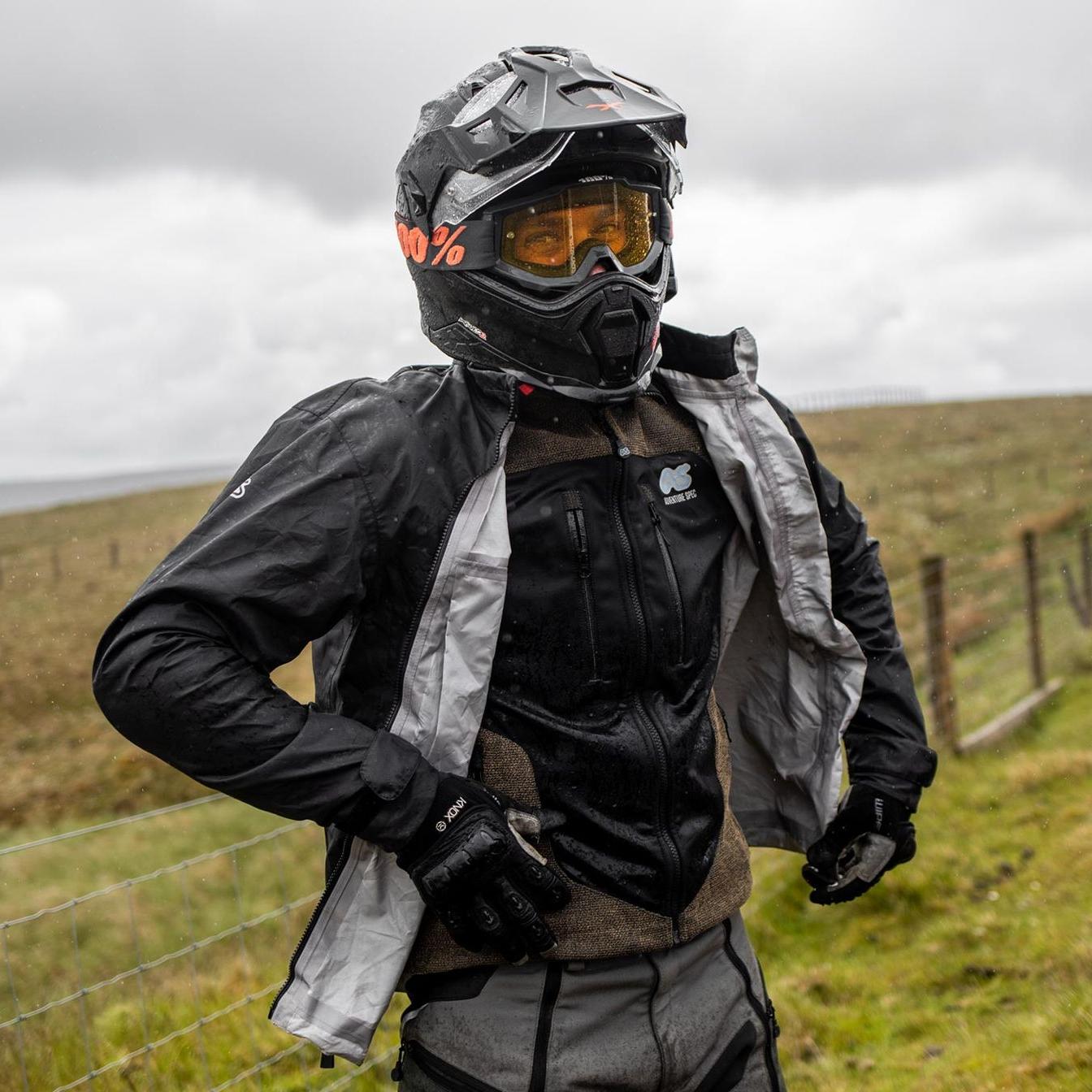 adventure spec aqua pac black waterproof motorcycle motorbike jacket adv biker rider 
