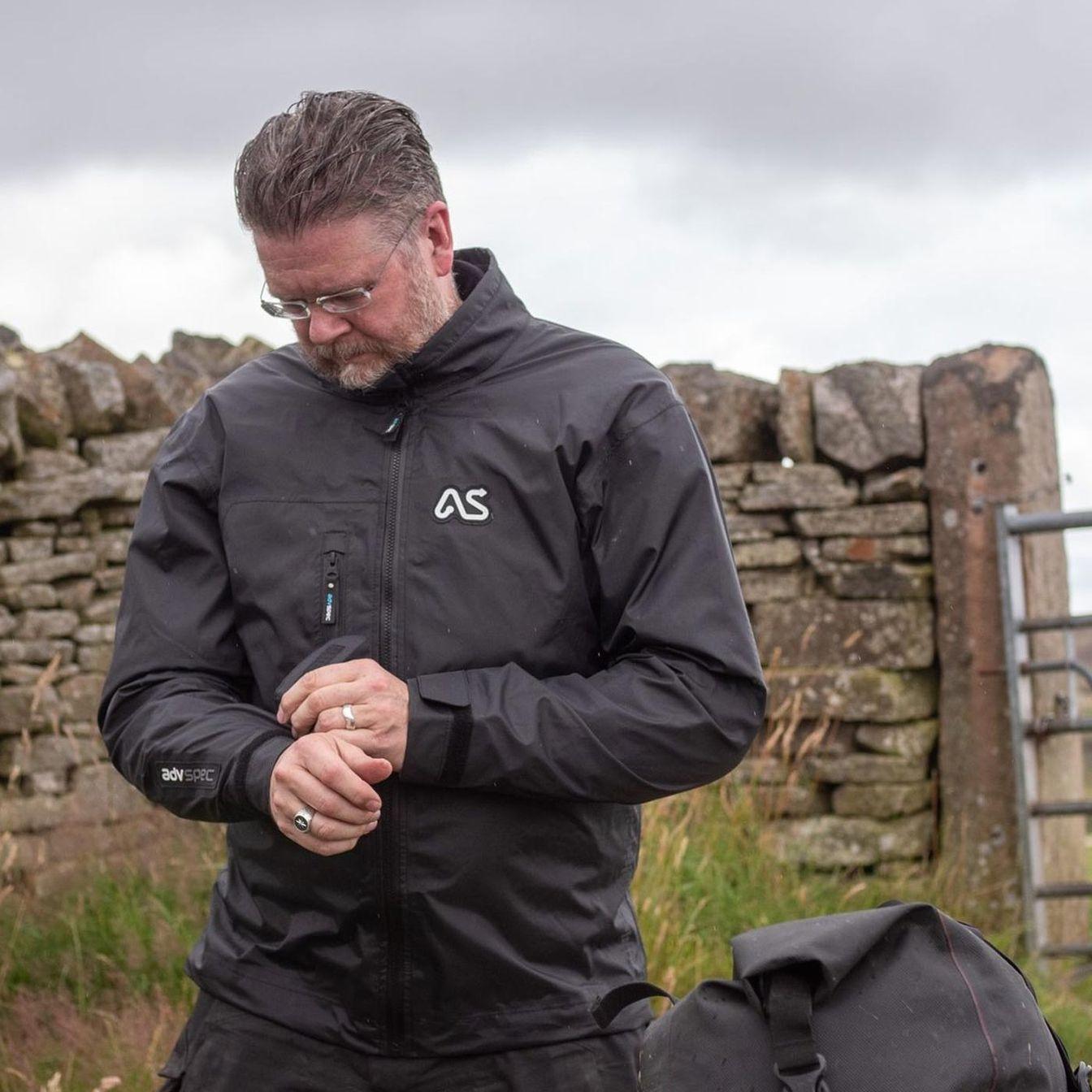 adventure spec aqua pac black waterproof motorcycle motorbike jacket adv biker rider chest pocket